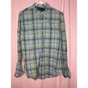 1990s Ralph Lauren Green Pastel Plaid Country Club Twee Old Money Oxford Shirt L